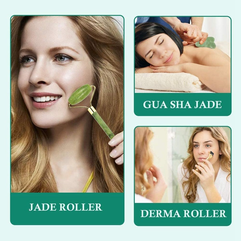 Micro-Needle Powder Crystal Roller & Jade Gua Sha Face Massage Set