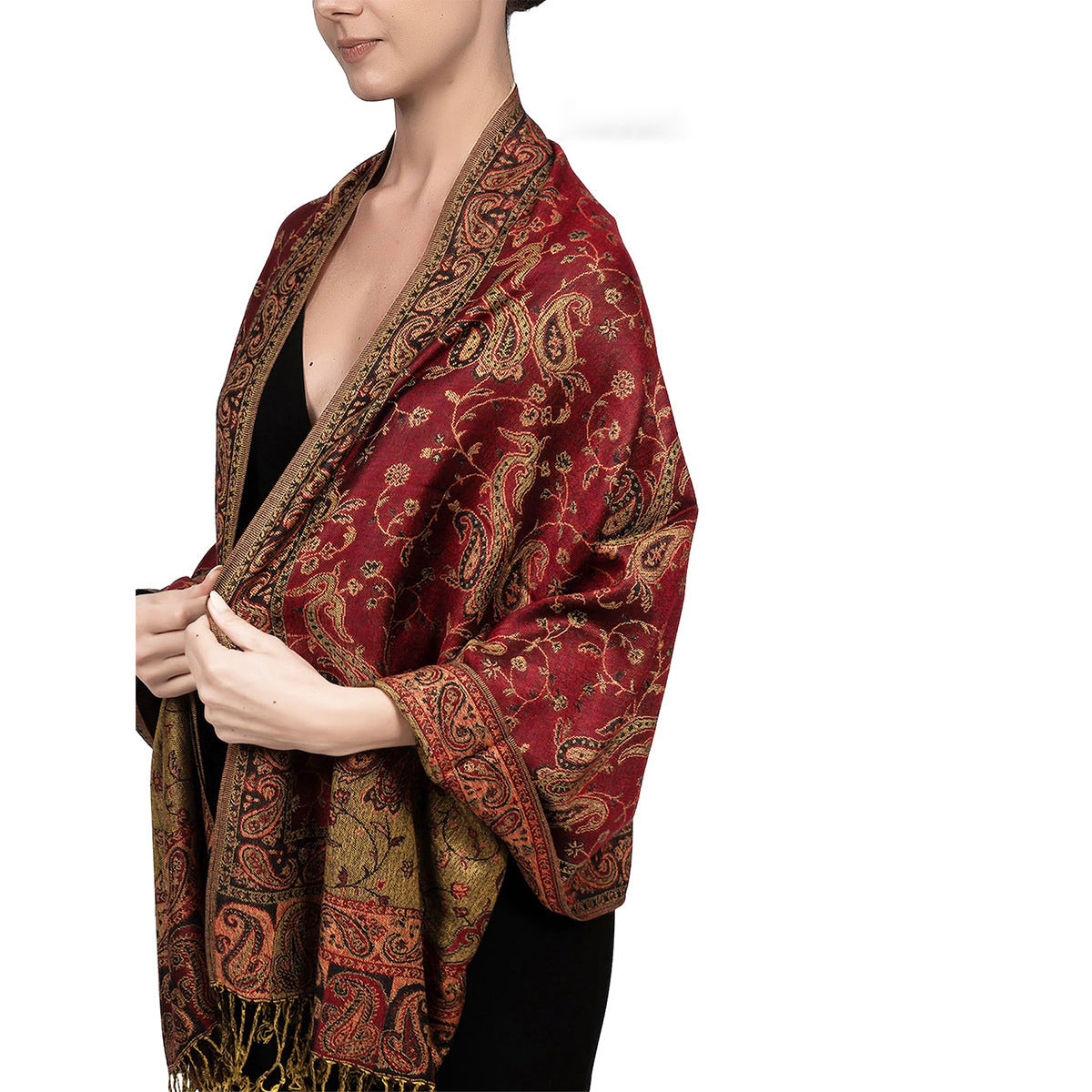 Autumn & Winter Ethnic Vintage Tassel Shawl – Paisley Jacquard Scarf for Women