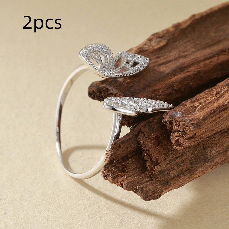 S925 Sterling Silver/Gold Butterfly Ring with Dainty Diamond Detail