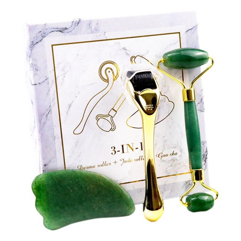 Micro-Needle Powder Crystal Roller & Jade Gua Sha Face Massage Set