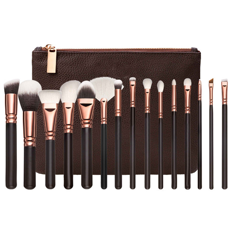 15-Piece Rose Gold Makeup Brush Set with Travel Bag – Multi-Functional Beauty Tool Kit