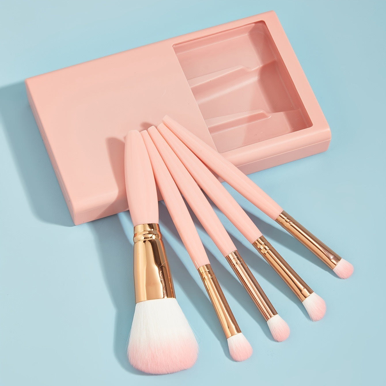 5-Piece Travel Makeup Brush Set with Mirror – Compact, Stylish & Portable