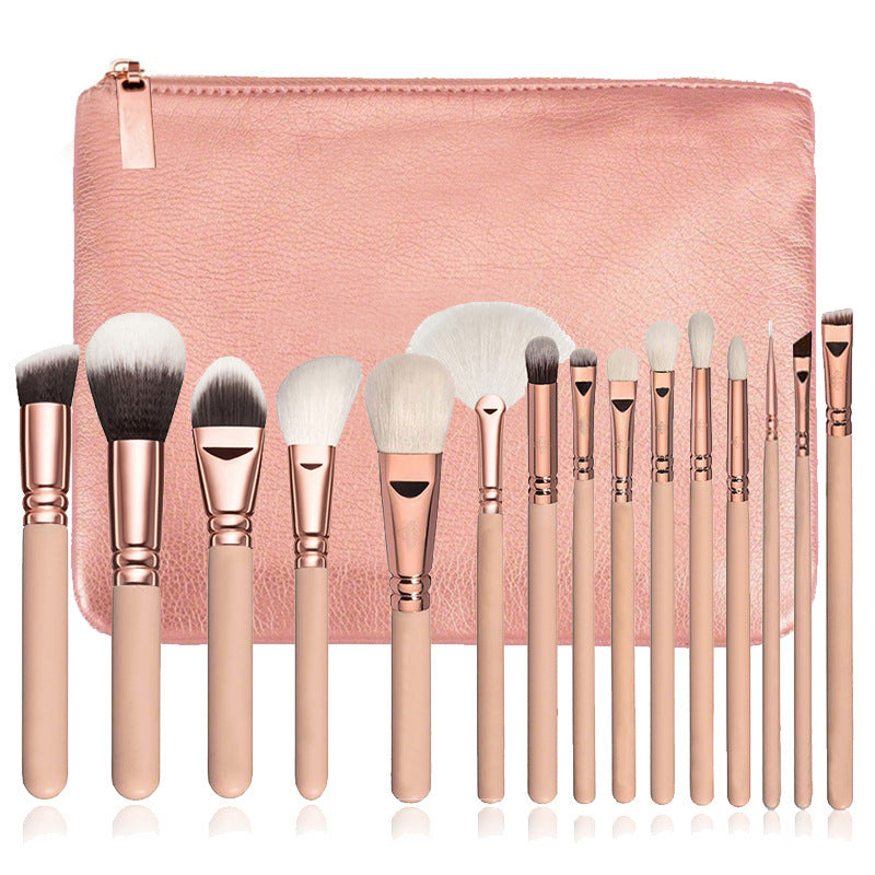 15-Piece Rose Gold Makeup Brush Set with Travel Bag – Multi-Functional Beauty Tool Kit