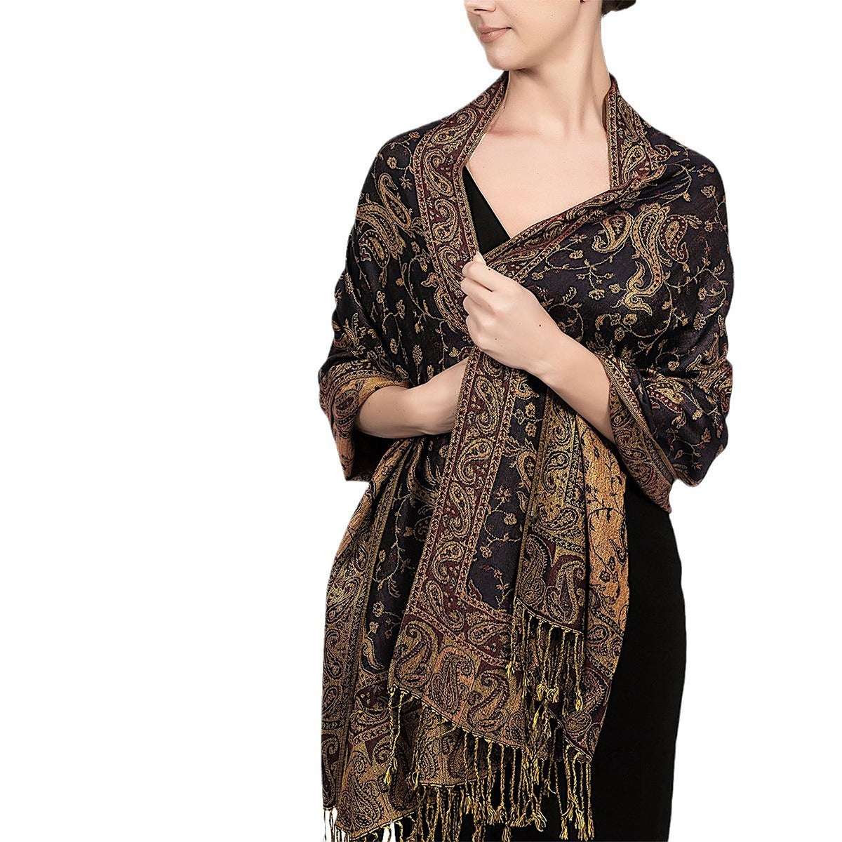 Autumn & Winter Ethnic Vintage Tassel Shawl – Paisley Jacquard Scarf for Women