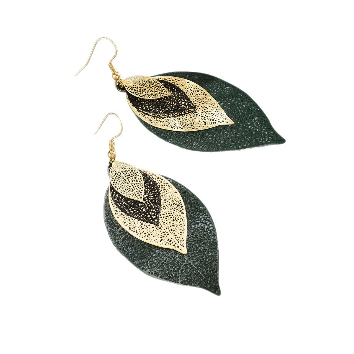 Gold Hollow Leaf Drop Earrings – Elegant Retro Statement Jewellery for Women
