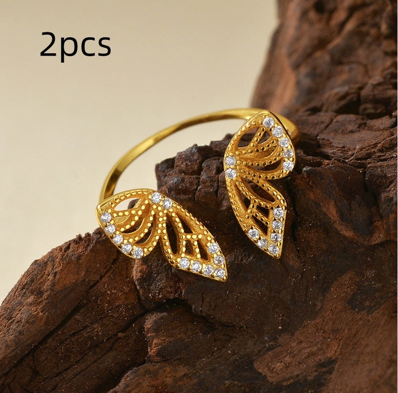 S925 Sterling Silver/Gold Butterfly Ring with Dainty Diamond Detail