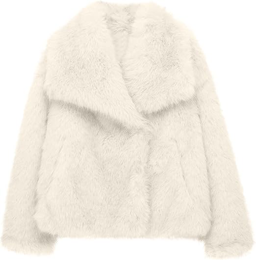 Winter Plush Coat Fashion Warm Thicken Fluffy Lapel Jacket Outwear Casual Long Sleeve Tops Womens Clothing