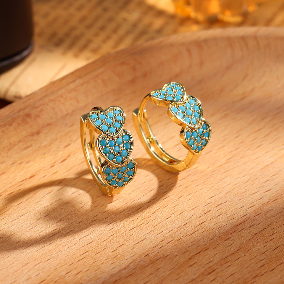 Gold Heart Hoop Earrings – Cubic Zirconia Double Row Statement Design