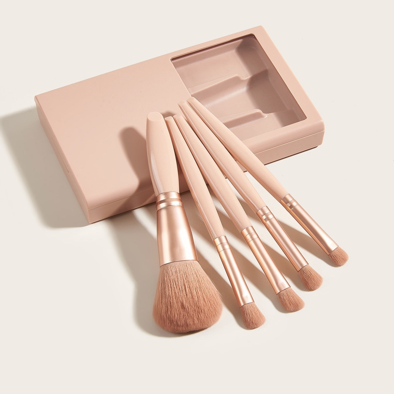 5-Piece Travel Makeup Brush Set with Mirror – Compact, Stylish & Portable