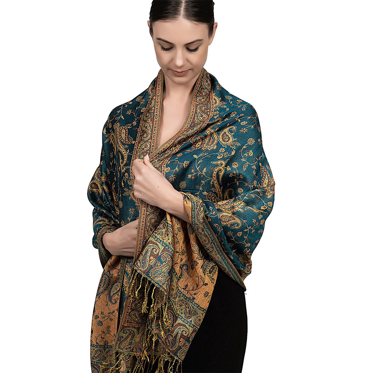 Autumn & Winter Ethnic Vintage Tassel Shawl – Paisley Jacquard Scarf for Women