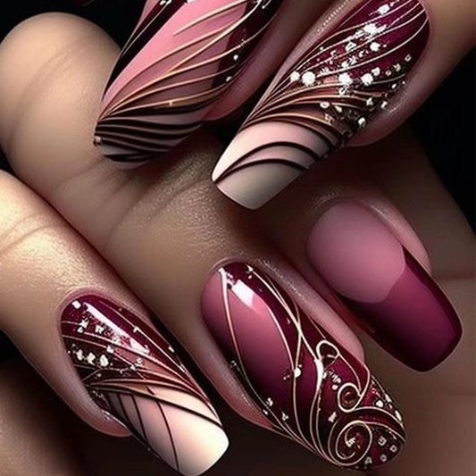Trendy Line Design Press-On Nails – Easy Wear & Removable Nail Stickers