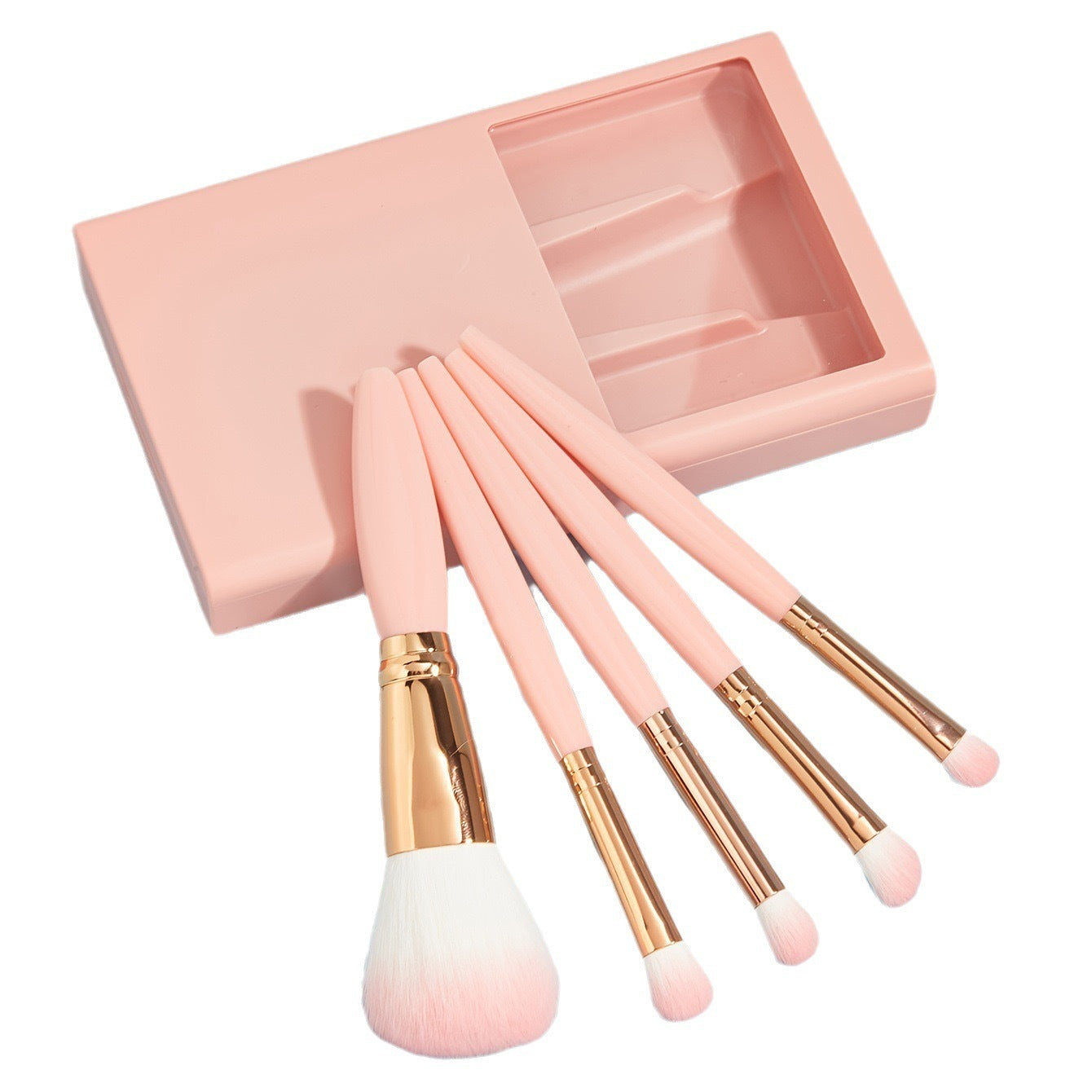 5-Piece Travel Makeup Brush Set with Mirror – Compact, Stylish & Portable