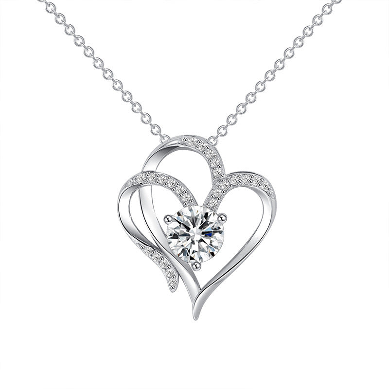 Zircon Double Heart Necklace with Rhinestones – Personalised Clavicle Chain for Women