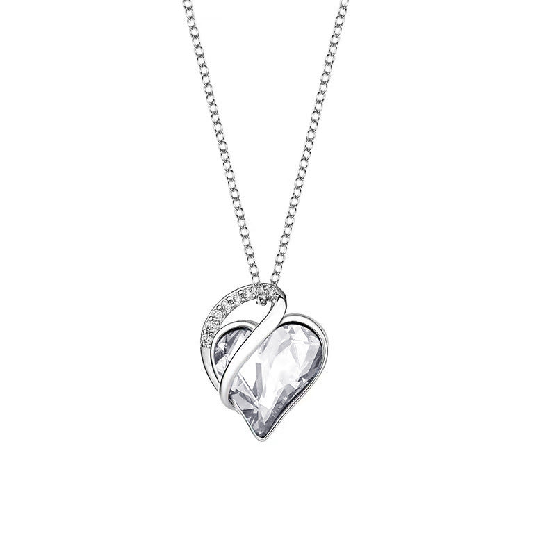 925 Sterling Silver Heart Pendant Necklace – Elegant Geometric Clavicle Chain for Women