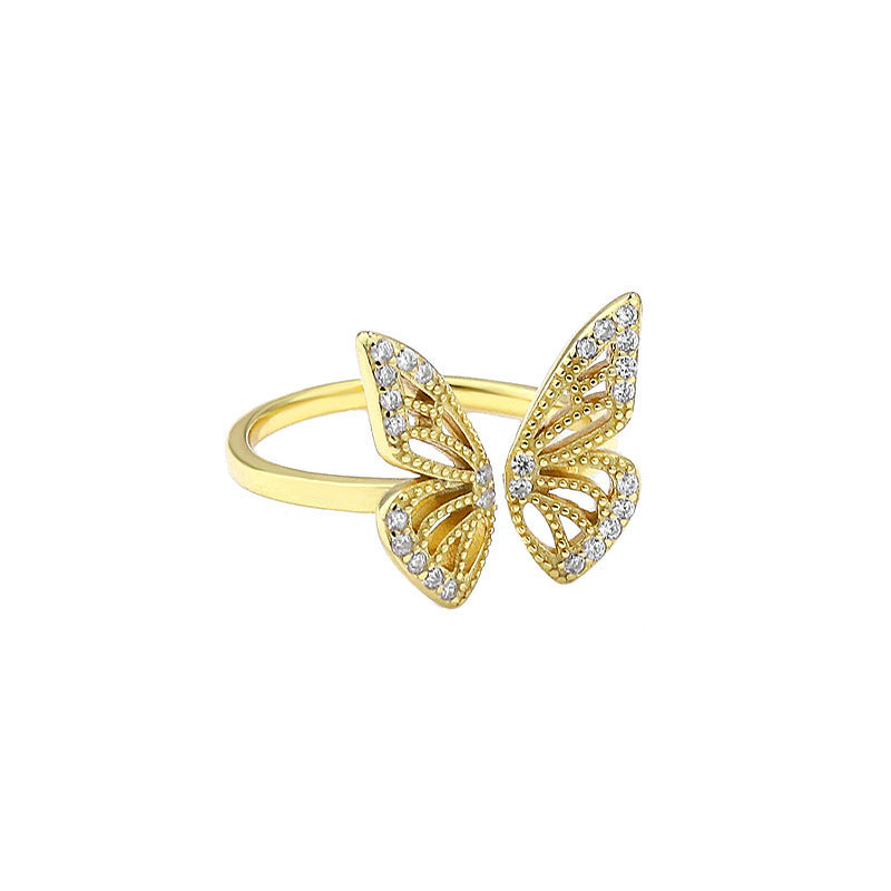 S925 Sterling Silver/Gold Butterfly Ring with Dainty Diamond Detail