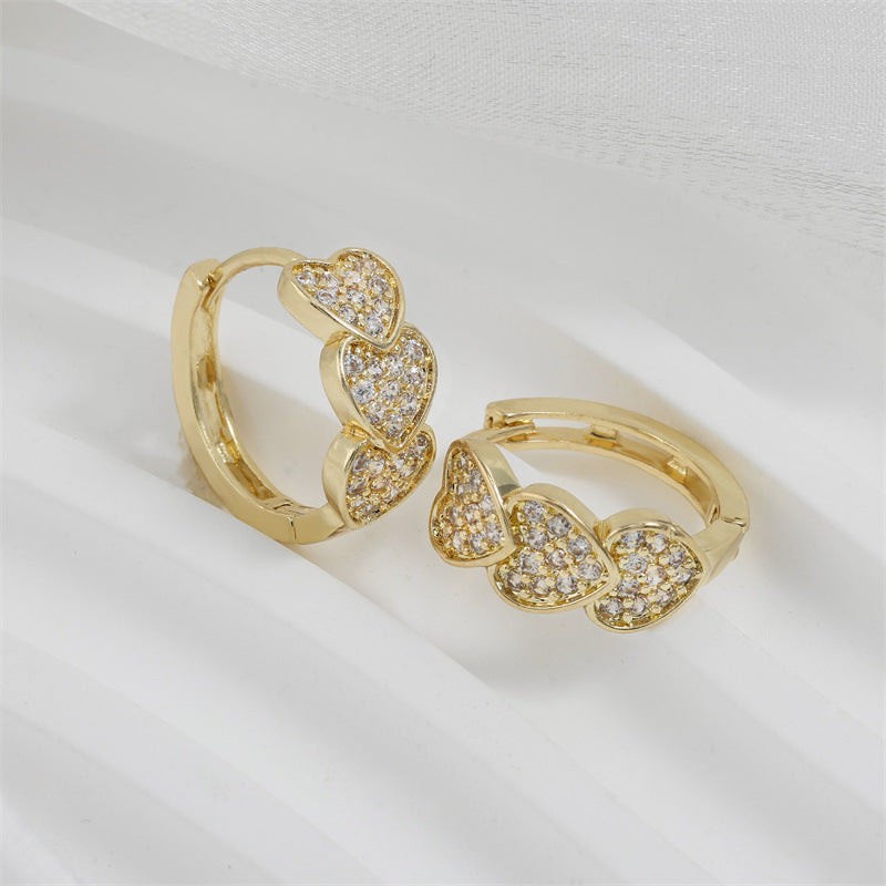 Gold Heart Hoop Earrings – Cubic Zirconia Double Row Statement Design