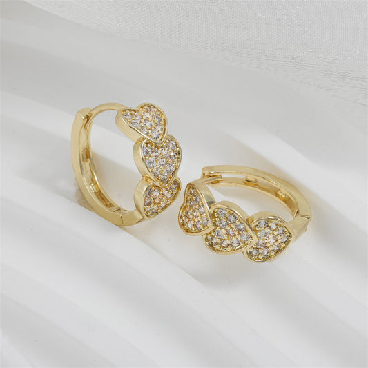 Gold Heart Hoop Earrings – Cubic Zirconia Double Row Statement Design